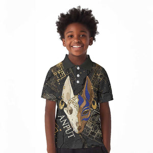 Anput Jackal Mask Kid Polo Shirt with Full Moon Egyptian Afterlife Symbolism