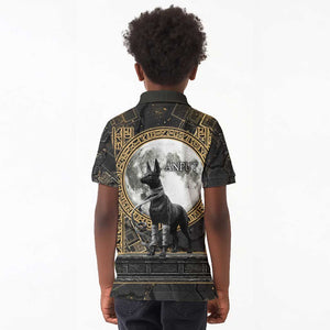 Anput Jackal Mask Kid Polo Shirt with Full Moon Egyptian Afterlife Symbolism