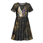 Anput Jackal Mask Kid Short Sleeve Dress with Full Moon Egyptian Afterlife Symbolism