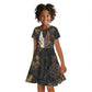 Anput Jackal Mask Kid Short Sleeve Dress with Full Moon Egyptian Afterlife Symbolism