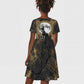 Anput Jackal Mask Kid Short Sleeve Dress with Full Moon Egyptian Afterlife Symbolism
