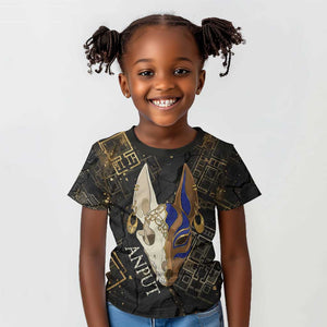 Anput Jackal Mask Kid T shirt with Full Moon Egyptian Afterlife Symbolism
