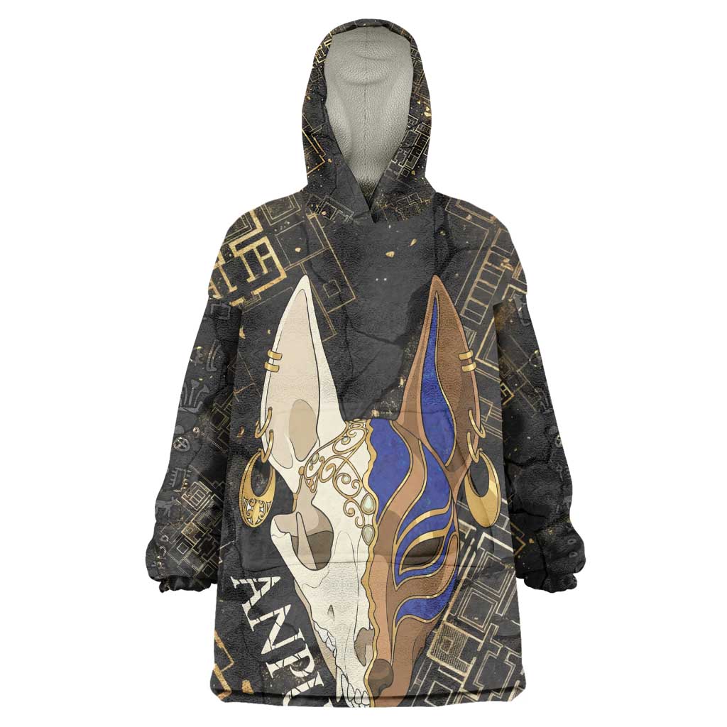 Anput Jackal Mask Kid Wearable Blanket Hoodie with Full Moon Egyptian Afterlife Symbolism