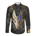Anput Jackal Mask Long Sleeve Button Shirt with Full Moon Egyptian Afterlife Symbolism