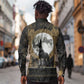 Anput Jackal Mask Long Sleeve Button Shirt with Full Moon Egyptian Afterlife Symbolism