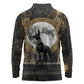 Anput Jackal Mask Long Sleeve Polo Shirt with Full Moon Egyptian Afterlife Symbolism