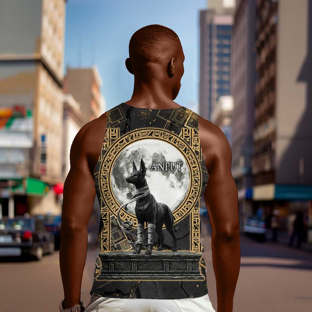 Anput Jackal Mask Men Tank Top with Full Moon Egyptian Afterlife Symbolism