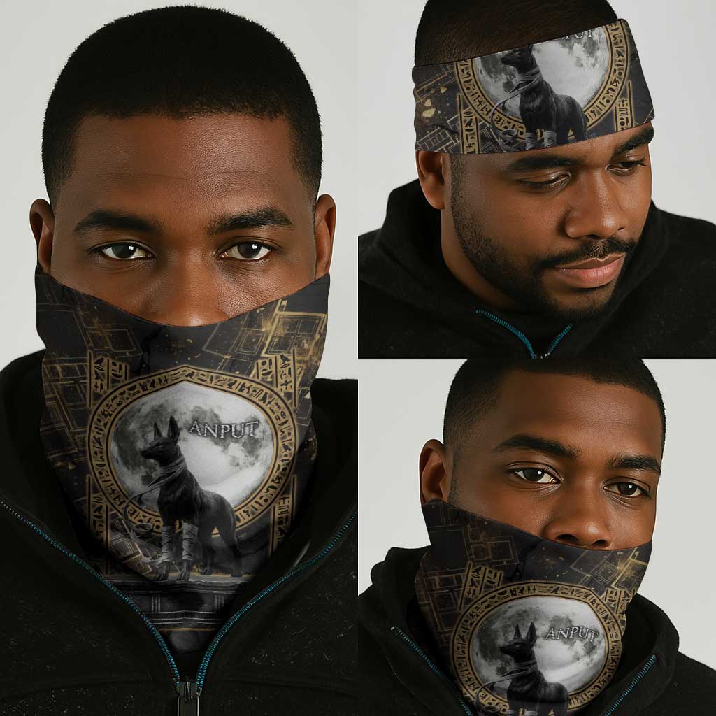 Anput Jackal Mask Neck Gaiter with Full Moon Egyptian Afterlife Symbolism