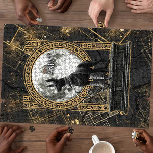 Anput Jackal Mask Puzzle with Full Moon Egyptian Afterlife Symbolism