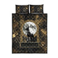 Anput Jackal Mask Quilt Bed Set with Full Moon Egyptian Afterlife Symbolism