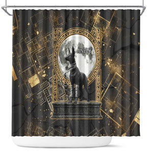 Anput Jackal Mask Shower Curtain with Full Moon Egyptian Afterlife Symbolism