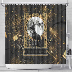 Anput Jackal Mask Shower Curtain with Full Moon Egyptian Afterlife Symbolism