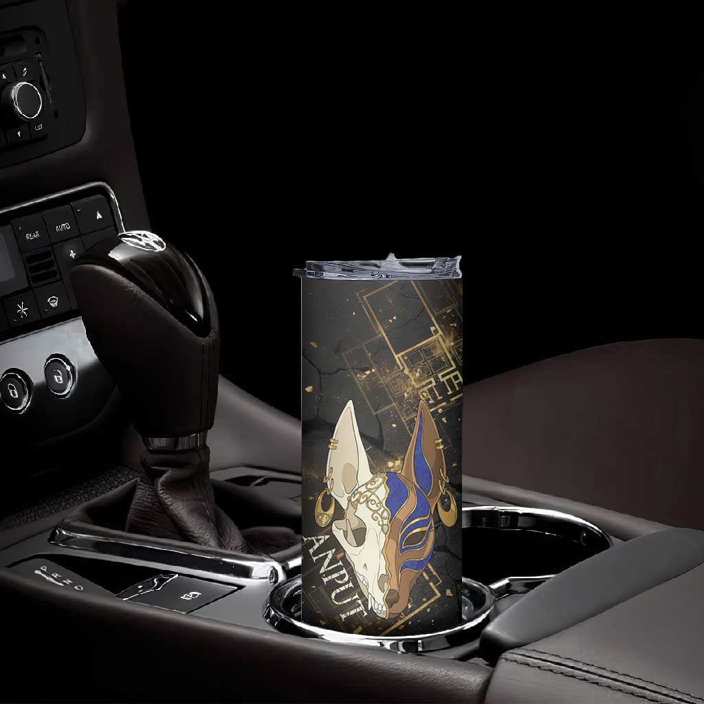 Anput Jackal Mask Skinny Tumbler with Full Moon Egyptian Afterlife Symbolism