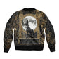 Anput Jackal Mask Sleeve Zip Bomber Jacket with Full Moon Egyptian Afterlife Symbolism