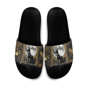 Anput Jackal Mask Slide Sandals with Full Moon Egyptian Afterlife Symbolism