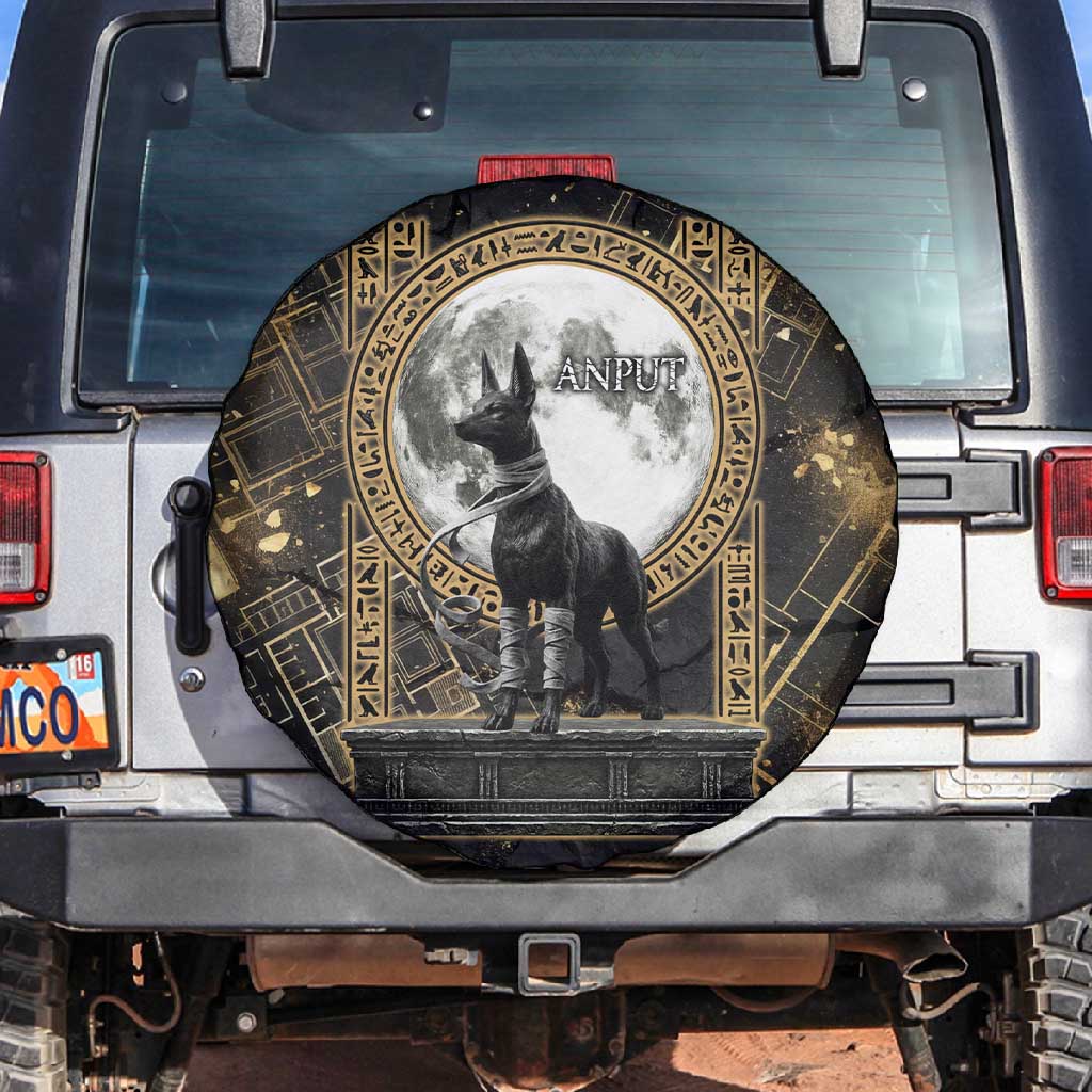 Anput Jackal Mask Spare Tire Cover with Full Moon Egyptian Afterlife Symbolism