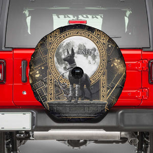 Anput Jackal Mask Spare Tire Cover with Full Moon Egyptian Afterlife Symbolism