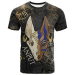 Anput Jackal Mask T shirt with Full Moon Egyptian Afterlife Symbolism