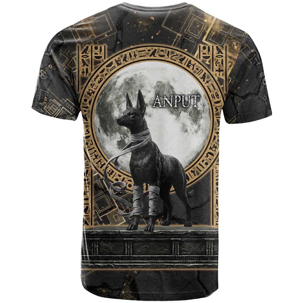 Anput Jackal Mask T shirt with Full Moon Egyptian Afterlife Symbolism