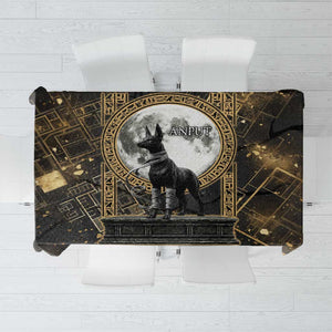 Anput Jackal Mask Tablecloth with Full Moon Egyptian Afterlife Symbolism