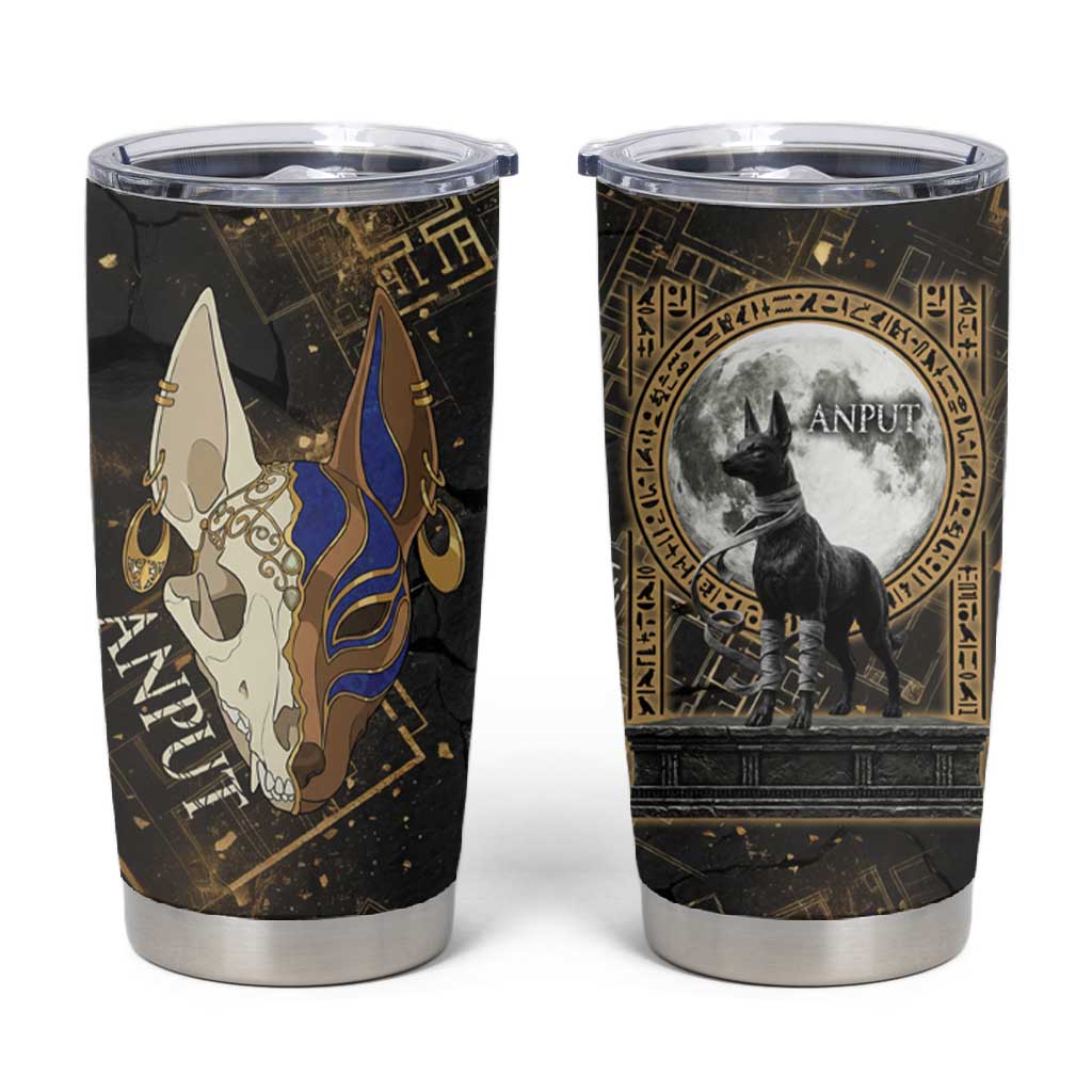 Anput Jackal Mask Tumbler Cup with Full Moon Egyptian Afterlife Symbolism