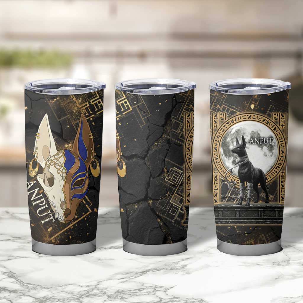 Anput Jackal Mask Tumbler Cup with Full Moon Egyptian Afterlife Symbolism