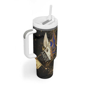 Anput Jackal Mask Tumbler With Handle with Full Moon Egyptian Afterlife Symbolism