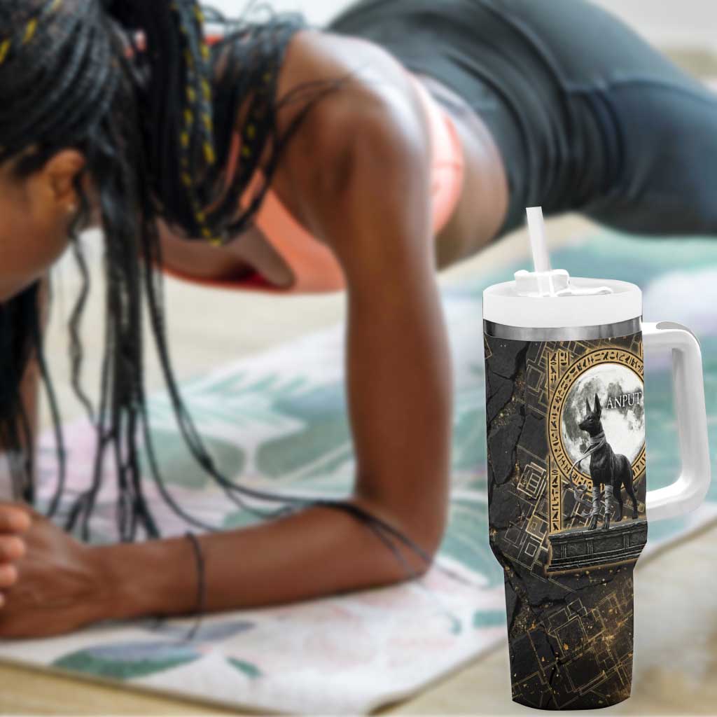 Anput Jackal Mask Tumbler With Handle with Full Moon Egyptian Afterlife Symbolism