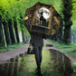 Anput Jackal Mask Umbrella with Full Moon Egyptian Afterlife Symbolism
