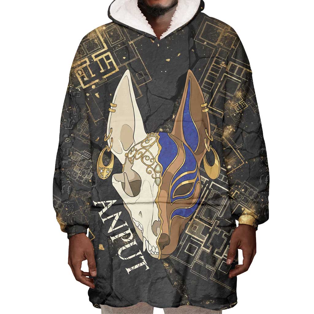 Anput Jackal Mask Wearable Blanket Hoodie with Full Moon Egyptian Afterlife Symbolism