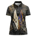 Anput Jackal Mask Women Polo Shirt with Full Moon Egyptian Afterlife Symbolism