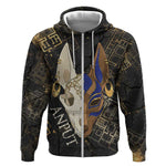 Anput Jackal Mask Zip Hoodie with Full Moon Egyptian Afterlife Symbolism