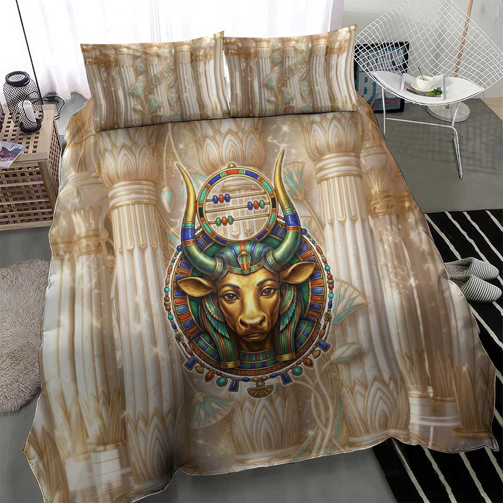 Hathor Bedding Set with Sacred Cow Head Egyptian Fertility Symbolism