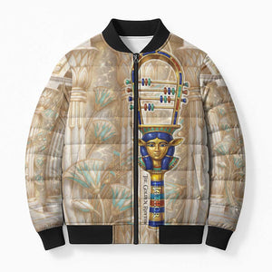 Hathor Bomber Puffer Jacket with Sacred Cow Head Egyptian Fertility Symbolism