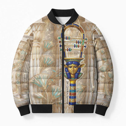 Hathor Bomber Puffer Jacket with Sacred Cow Head Egyptian Fertility Symbolism