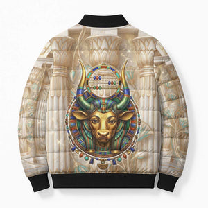 Hathor Bomber Puffer Jacket with Sacred Cow Head Egyptian Fertility Symbolism