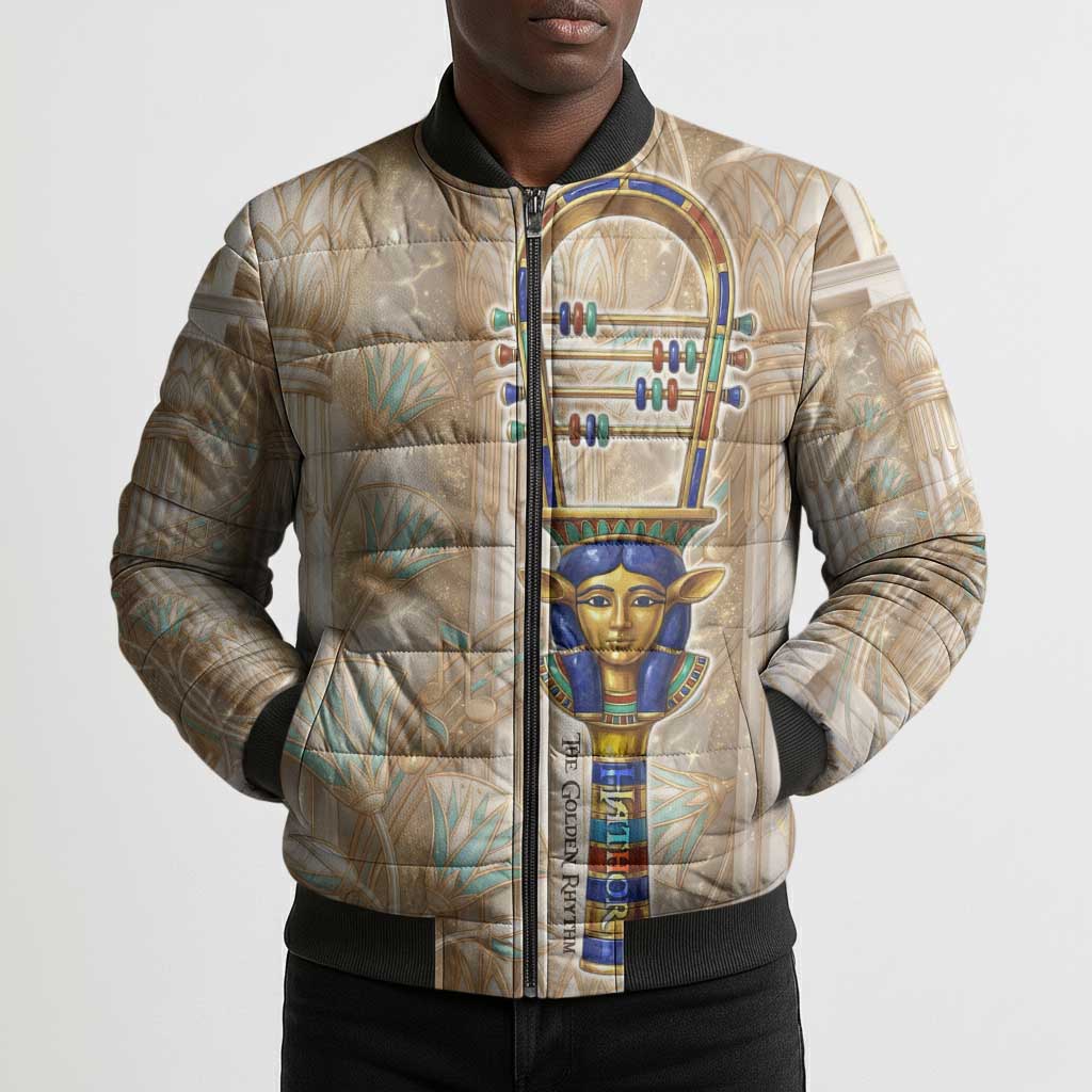 Hathor Bomber Puffer Jacket with Sacred Cow Head Egyptian Fertility Symbolism