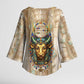 Hathor Kimono Sleeve Blouse with Sacred Cow Head Egyptian Fertility Symbolism