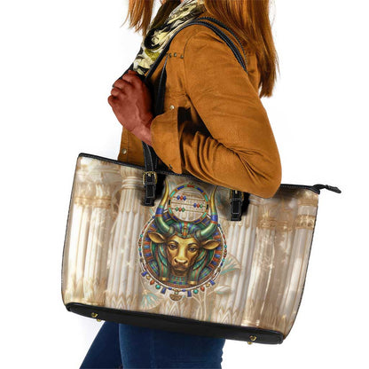 Hathor Leather Tote Bag with Sacred Cow Head Egyptian Fertility Symbolism
