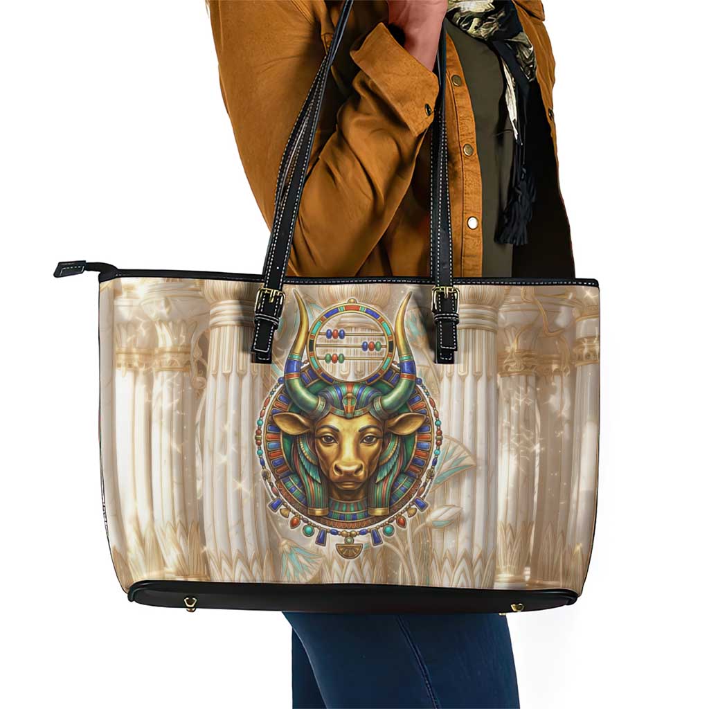 Hathor Leather Tote Bag with Sacred Cow Head Egyptian Fertility Symbolism