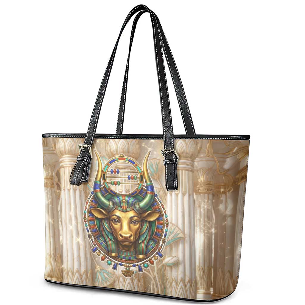 Hathor Leather Tote Bag with Sacred Cow Head Egyptian Fertility Symbolism
