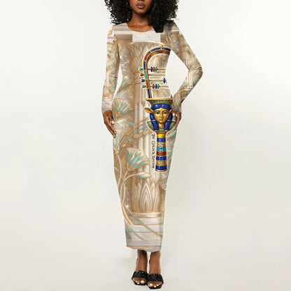 Hathor Long Sleeve Bodycon Dress with Sacred Cow Head Egyptian Fertility Symbolism