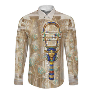 Hathor Long Sleeve Button Shirt with Sacred Cow Head Egyptian Fertility Symbolism