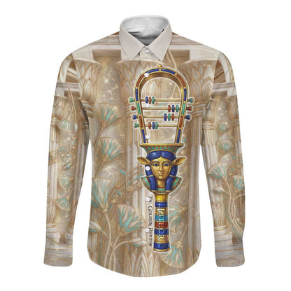 Hathor Long Sleeve Button Shirt with Sacred Cow Head Egyptian Fertility Symbolism