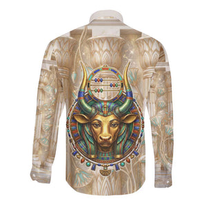 Hathor Long Sleeve Button Shirt with Sacred Cow Head Egyptian Fertility Symbolism