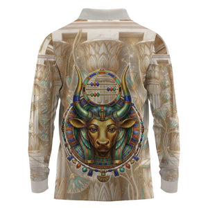 Hathor Long Sleeve Polo Shirt with Sacred Cow Head Egyptian Fertility Symbolism