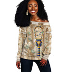 Hathor Off Shoulder Sweater with Sacred Cow Head Egyptian Fertility Symbolism