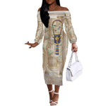 Hathor Off The Shoulder Long Sleeve Dress with Sacred Cow Head Egyptian Fertility Symbolism