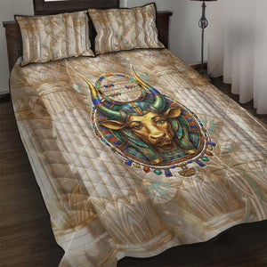 Hathor Quilt Bed Set with Sacred Cow Head Egyptian Fertility Symbolism
