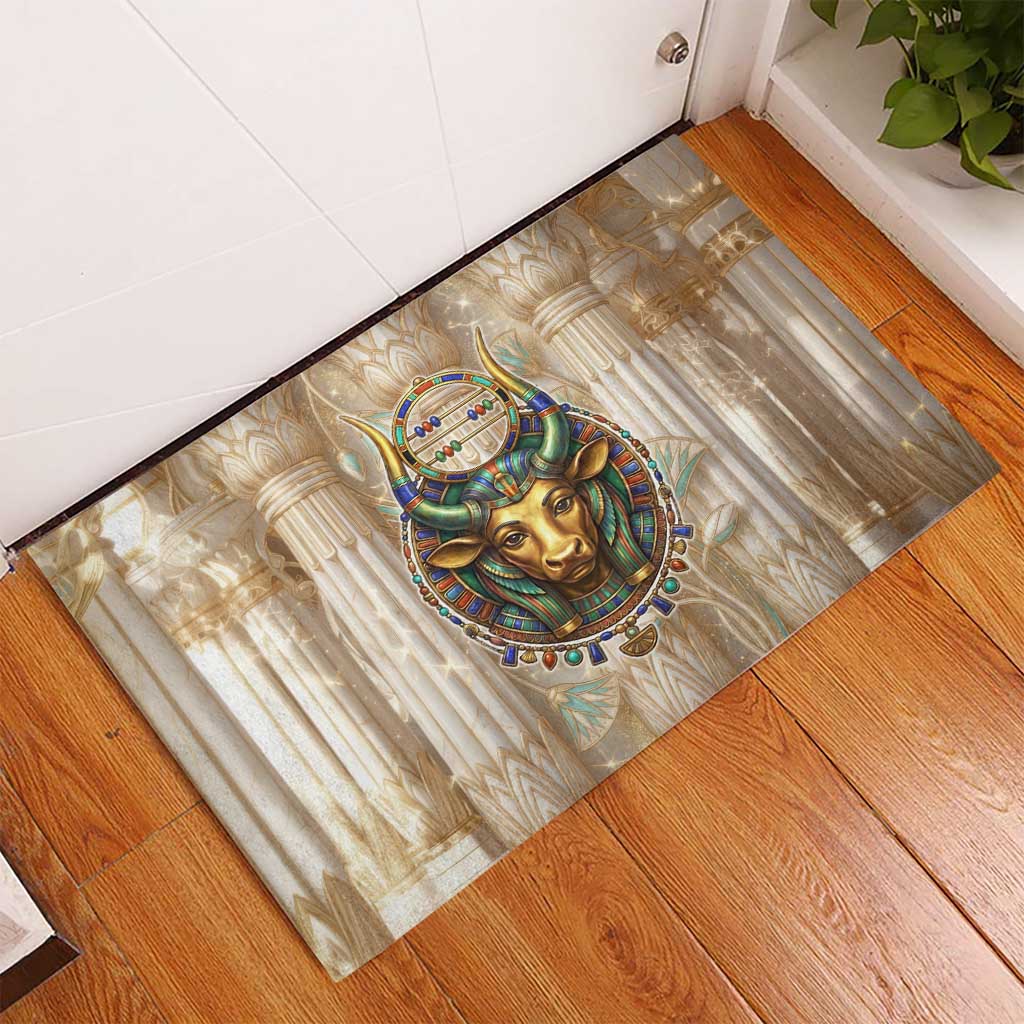 Hathor Rubber Doormat with Sacred Cow Head Egyptian Fertility Symbolism
